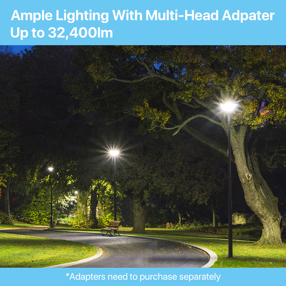 Outdoor LED post top lights illuminate a park at night