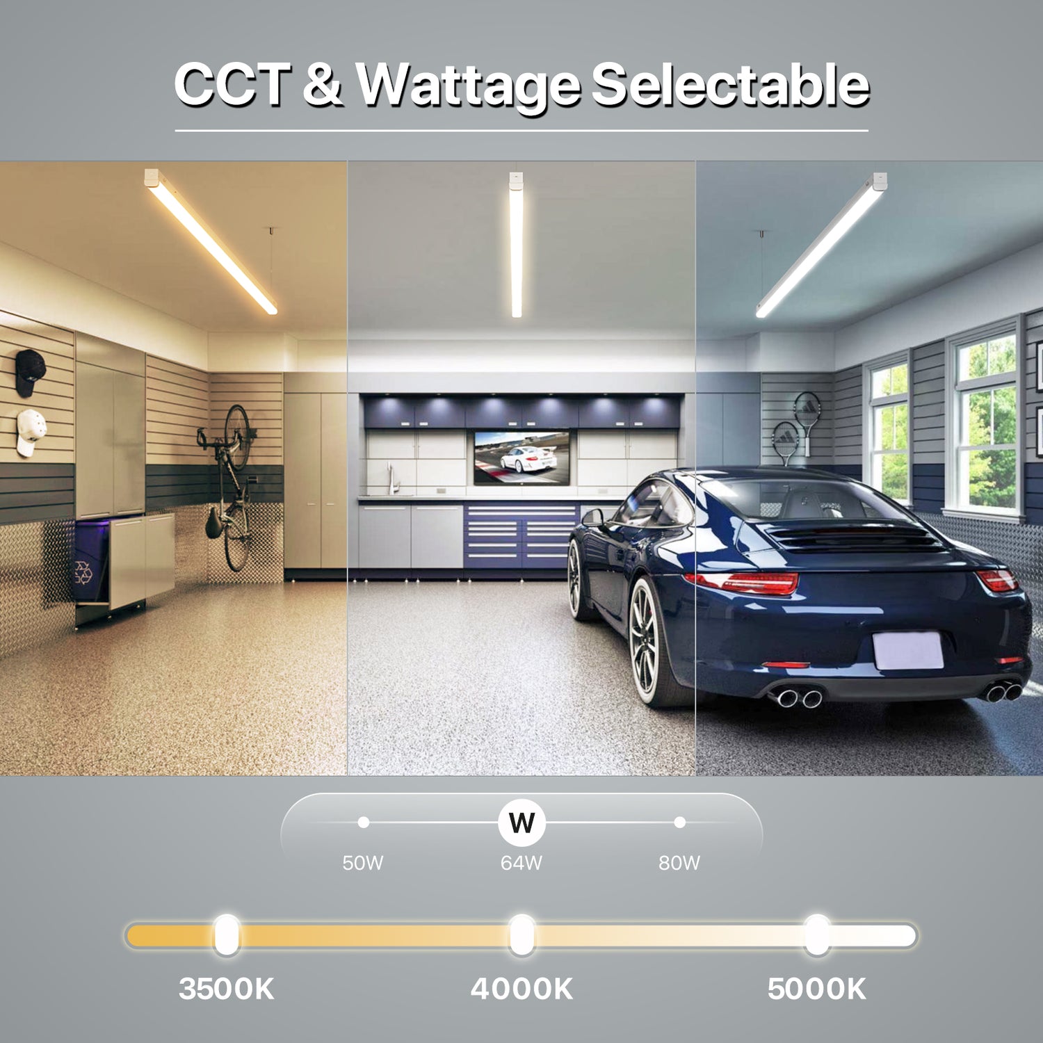 Hyperlite 8FT LED Linear Strip Light Fixture with CCT and wattage selectable options