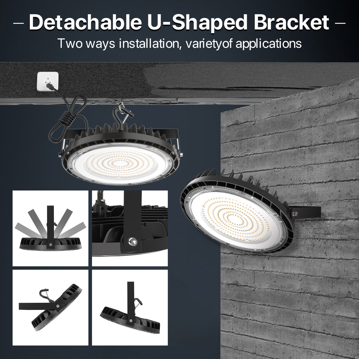 Hyperlite Saturn Series High Bay Light with Detachable U-Shaped Bracket