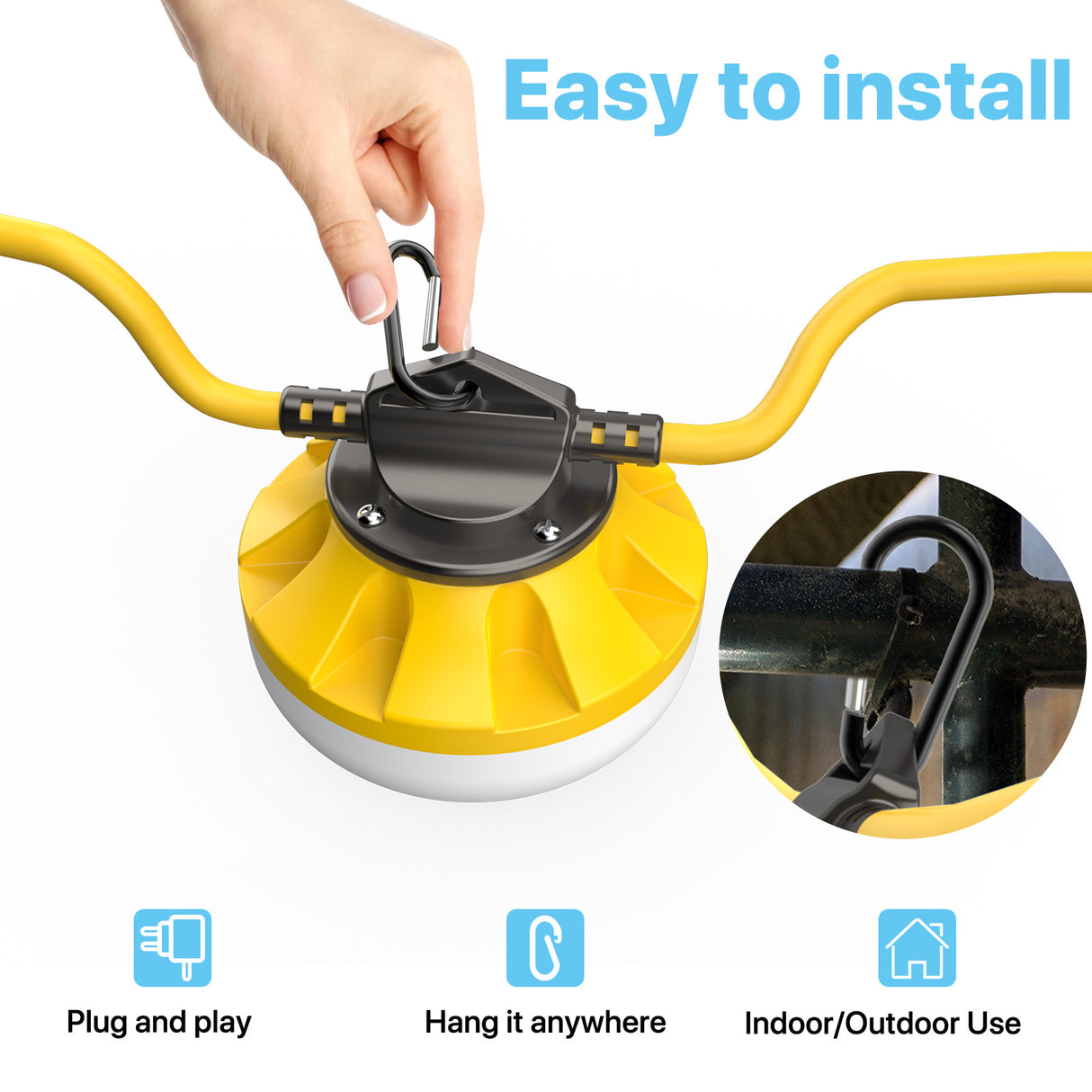 Hyperlite LED string light with hook for easy installation, plug and play