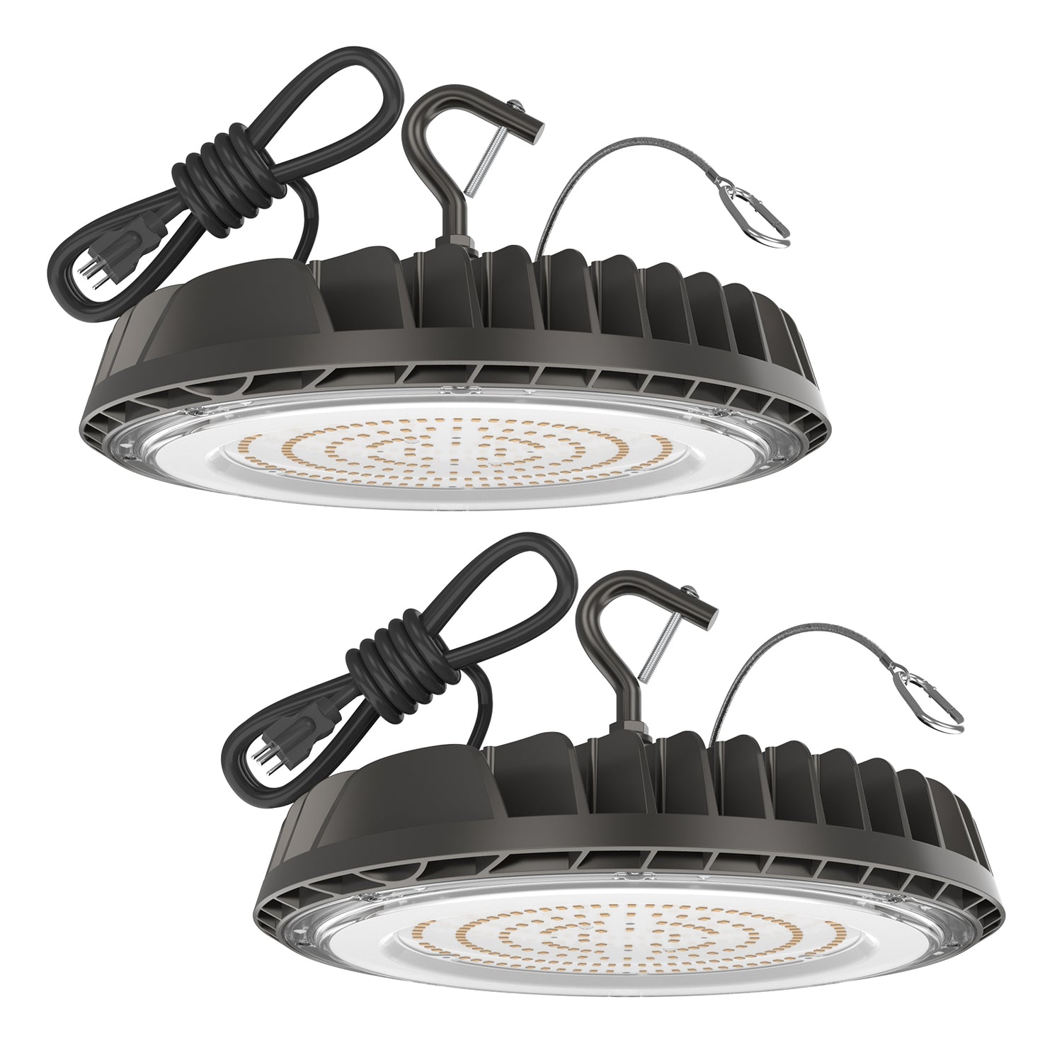 2 pack Hyperlite Saturn Series LED High Bay Lights with power cord and hook
