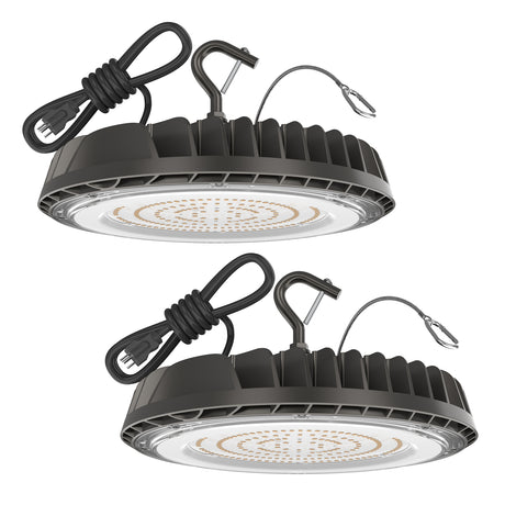2 pack Hyperlite Saturn Series LED High Bay Lights with power cord and hook