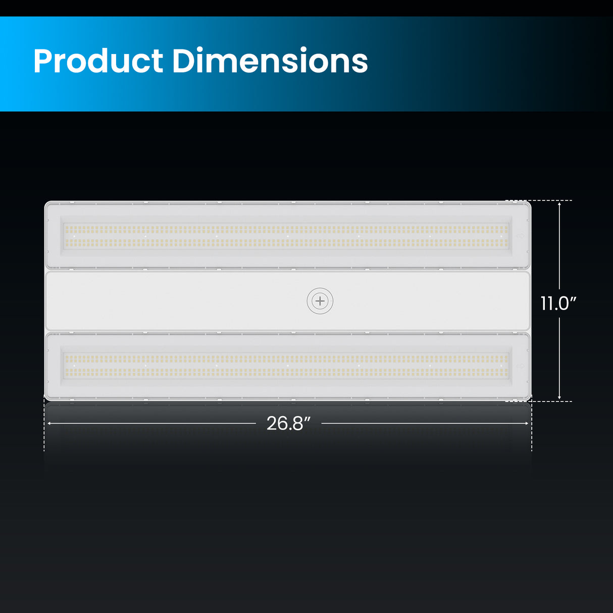 Linear High Bay LED Light fixture dimensions: 26.8" x 11.0"