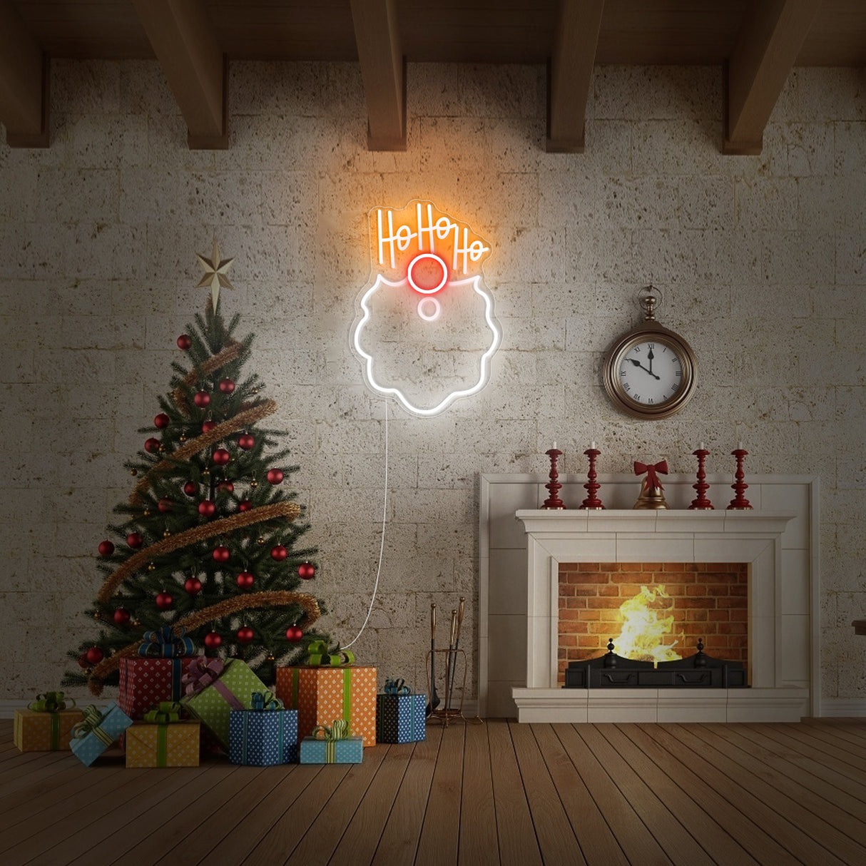 Christmas decor with a HO HO HO neon light