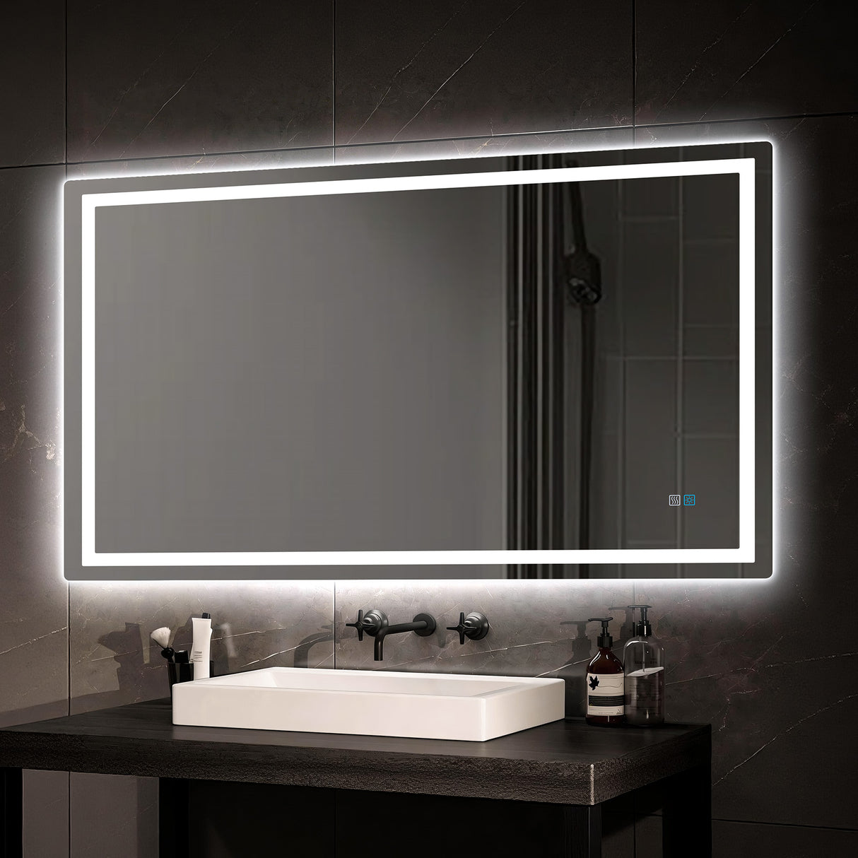 LED Bathroom Mirror, Anti-Fog, Dimmable, Backlit + Front Lit, Memory Function