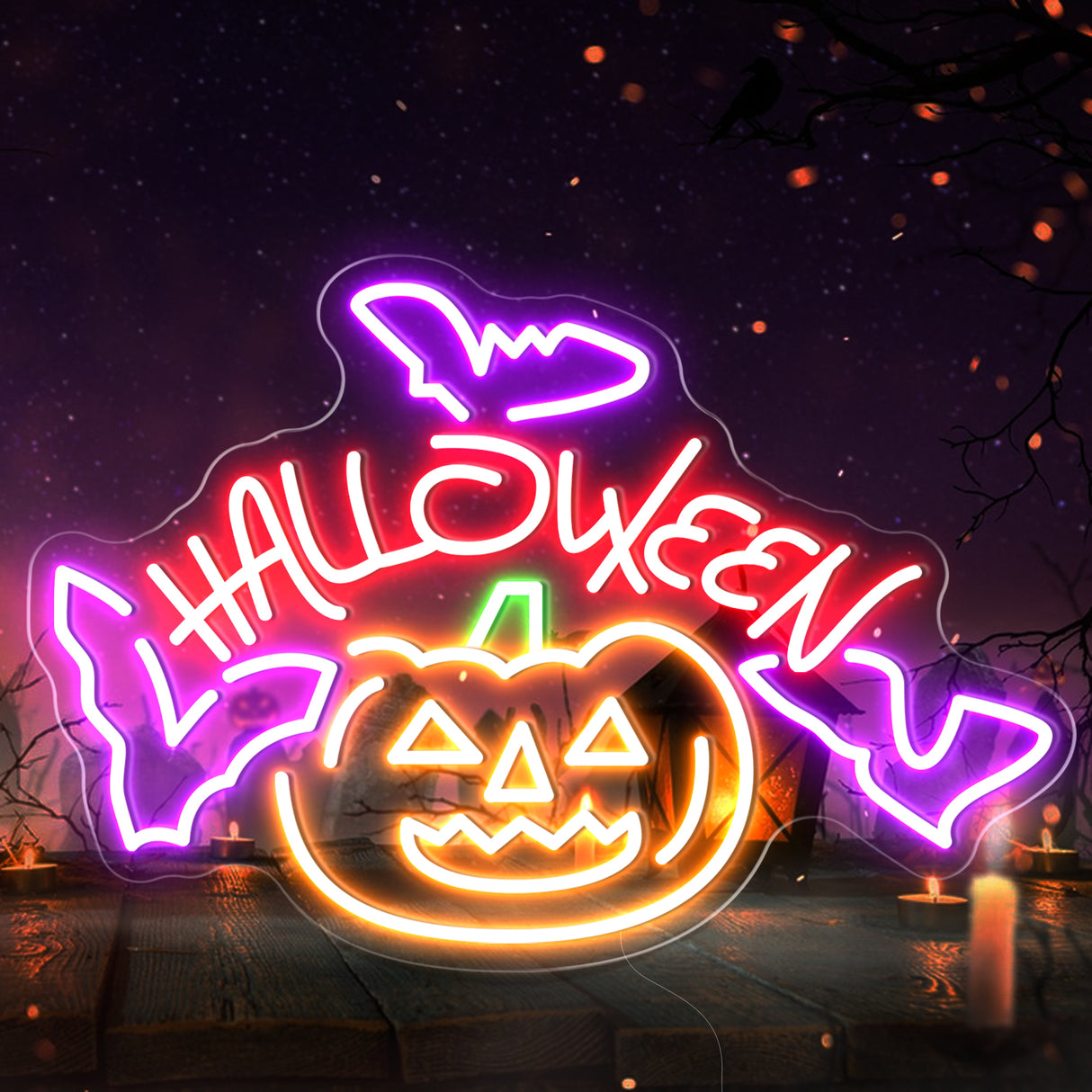 Glowing Halloween pumpkin neon sign