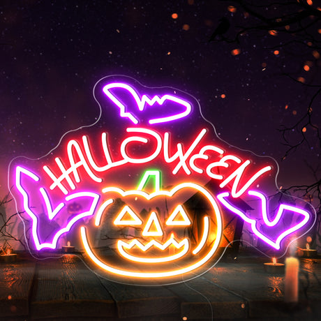 Glowing Halloween pumpkin neon sign