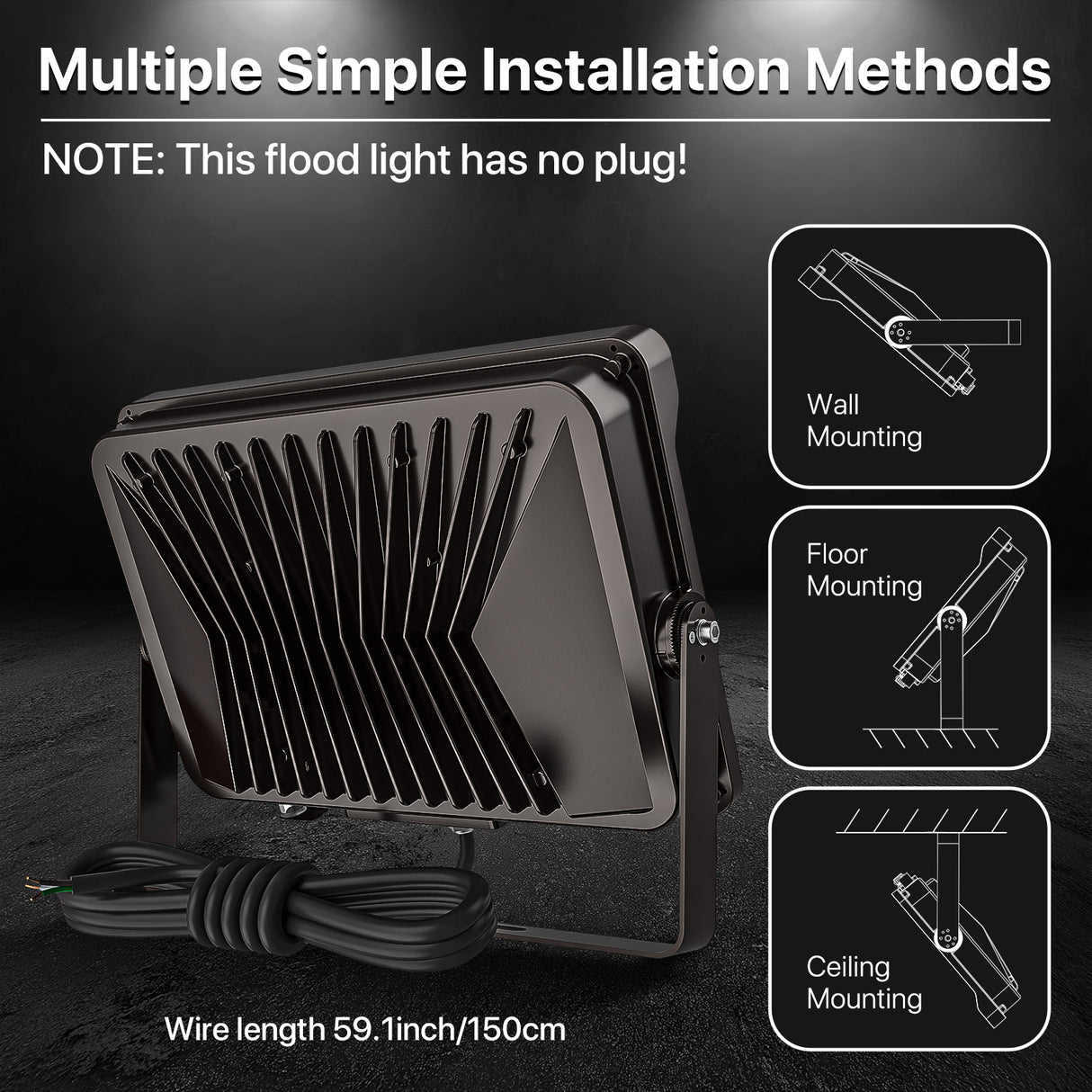 Hyperlite LED flood light installation methods, no plug