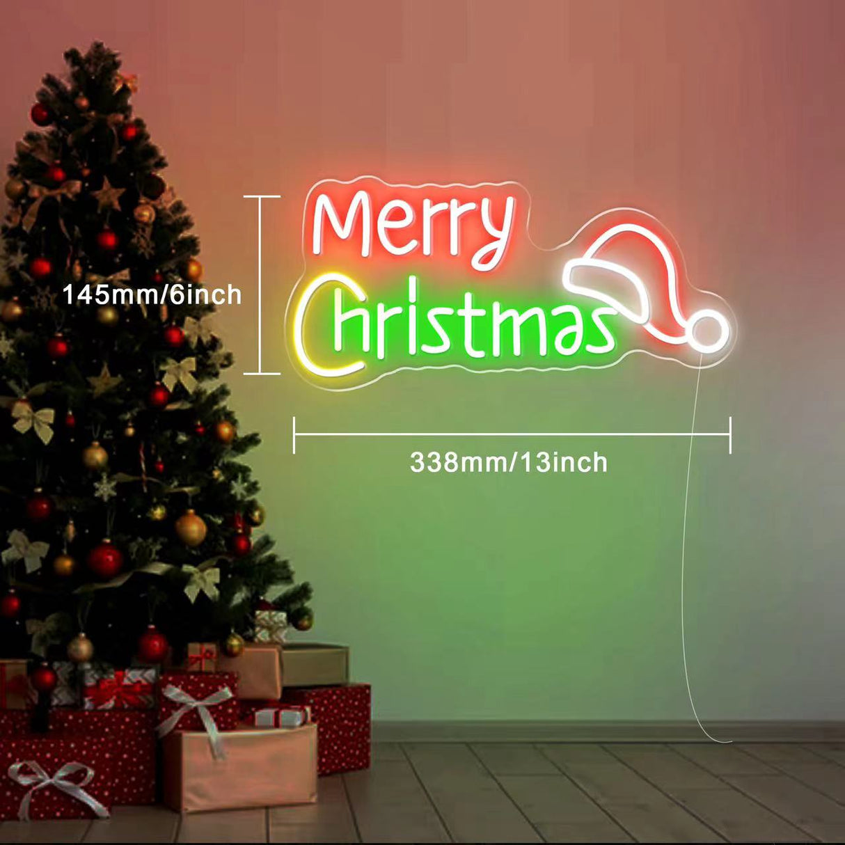 Merry Christmas LED Neon Sign with Santa Hat
