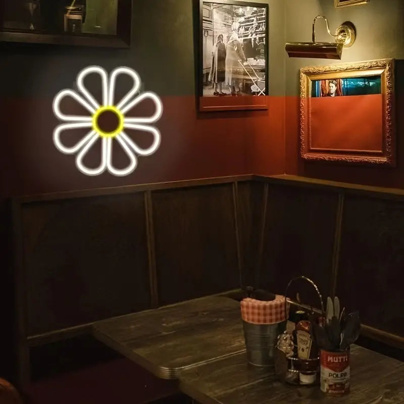 Flower LED neon sign light in a restaurant setting