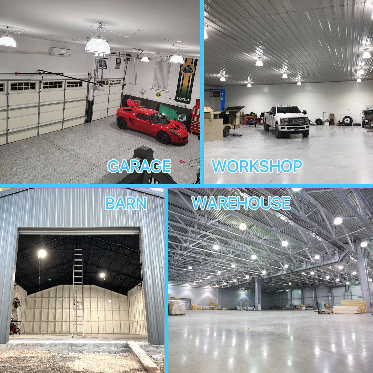 LED High Bay Lights with Reflector in Garage, Workshop, Barn, Warehouse