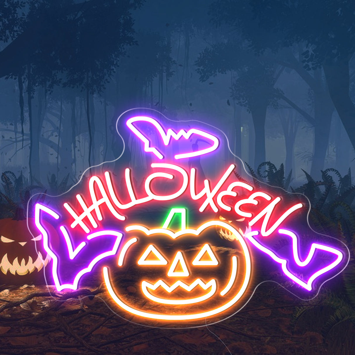Neon Pumpkin Halloween Sign