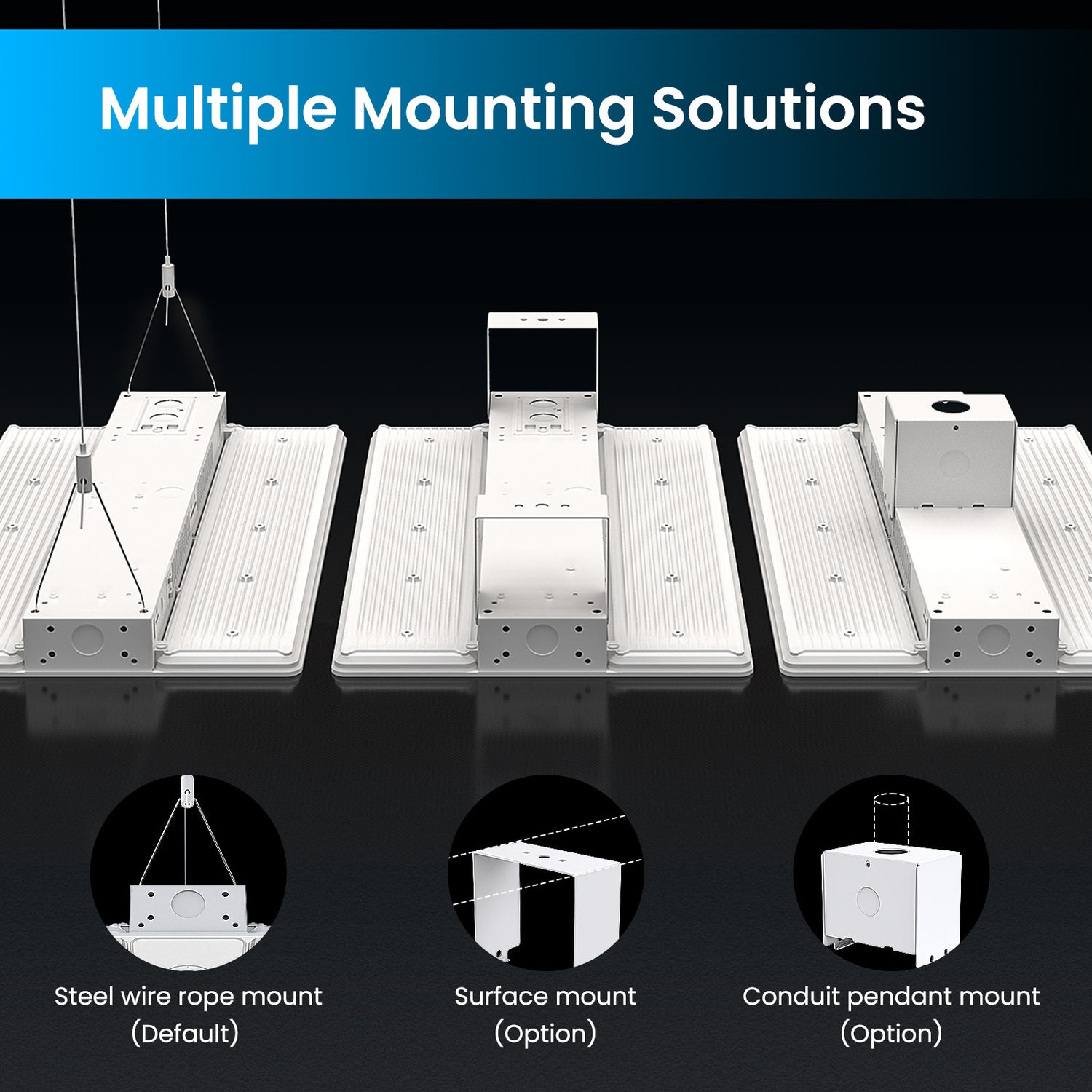 Multiple Mounting Solutions, Linear High Bay Lights