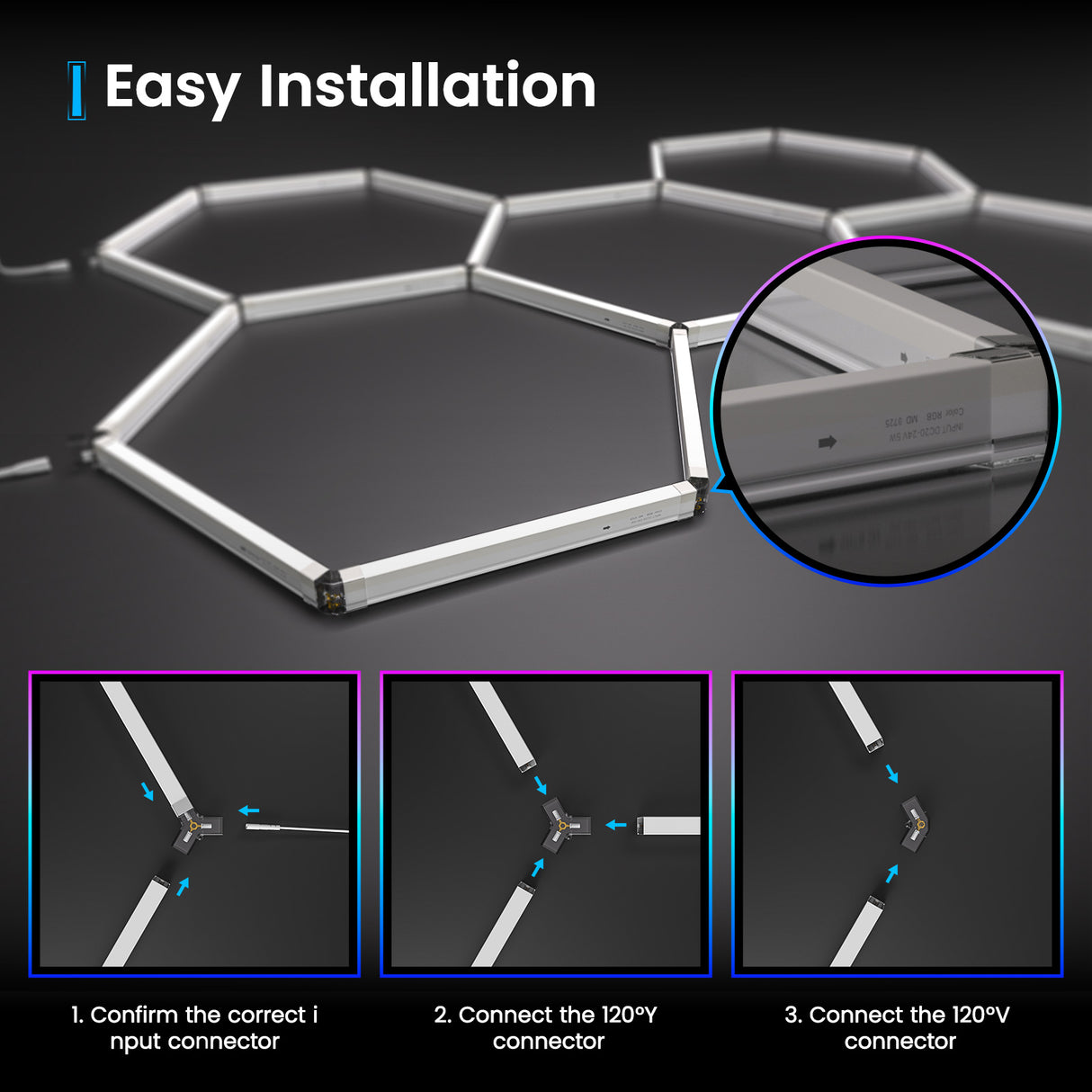 RGB Hexagon LED Lights - Easy Installation