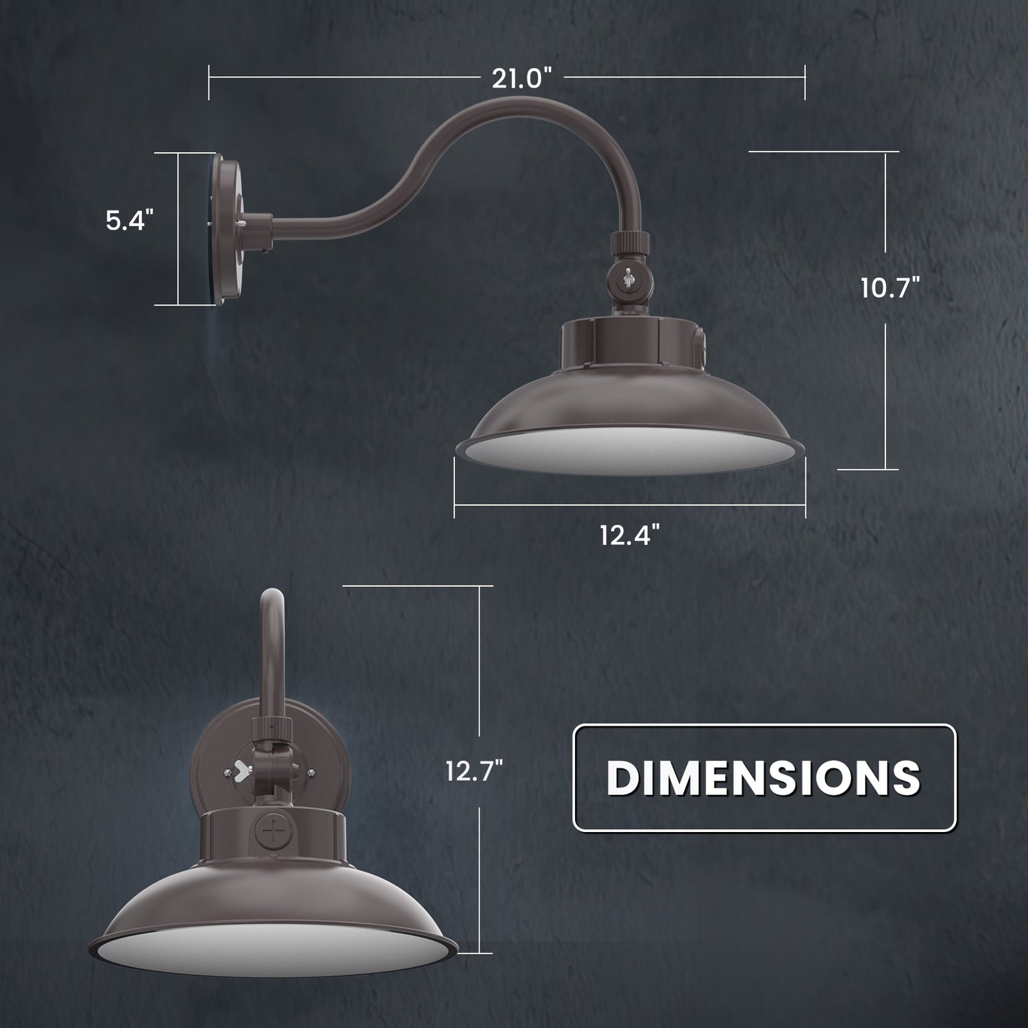 LED Gooseneck Barn Light Outdoor Dimensions