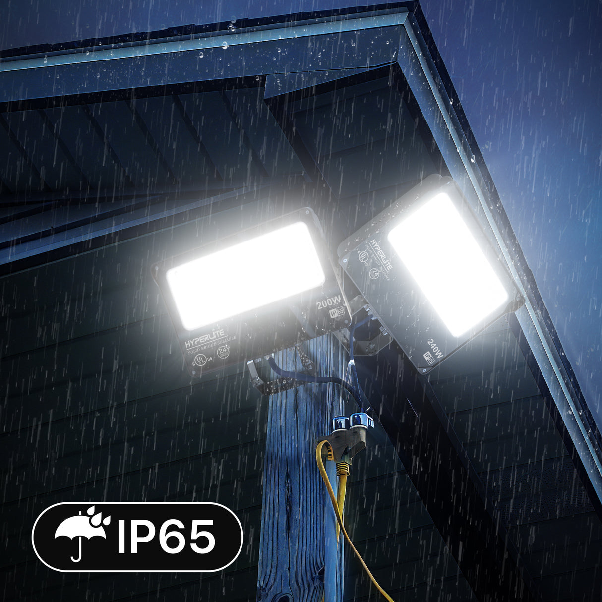 Hyperlite Mars Series LED flood light in rain, IP65 waterproof