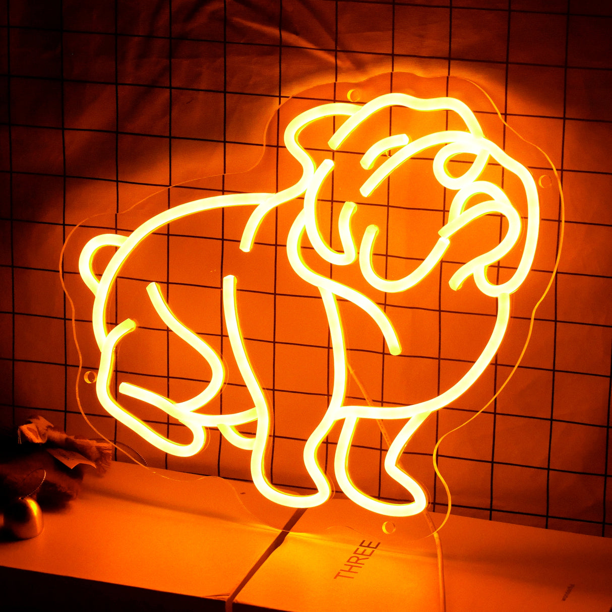 Orange neon bulldog sign light