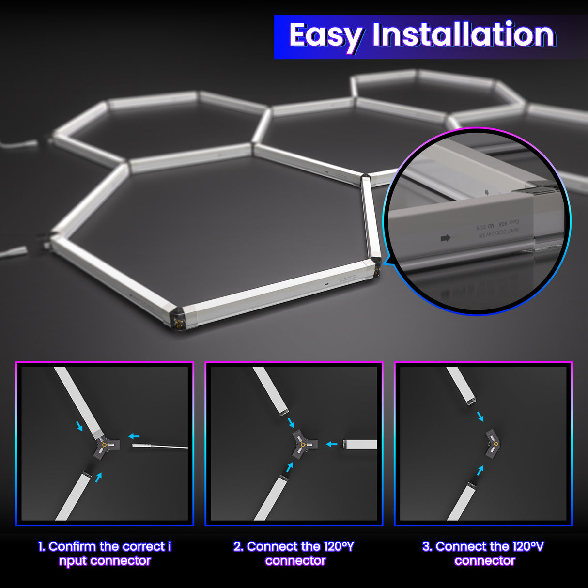 RGB Hexagon LED Lights - Easy Installation