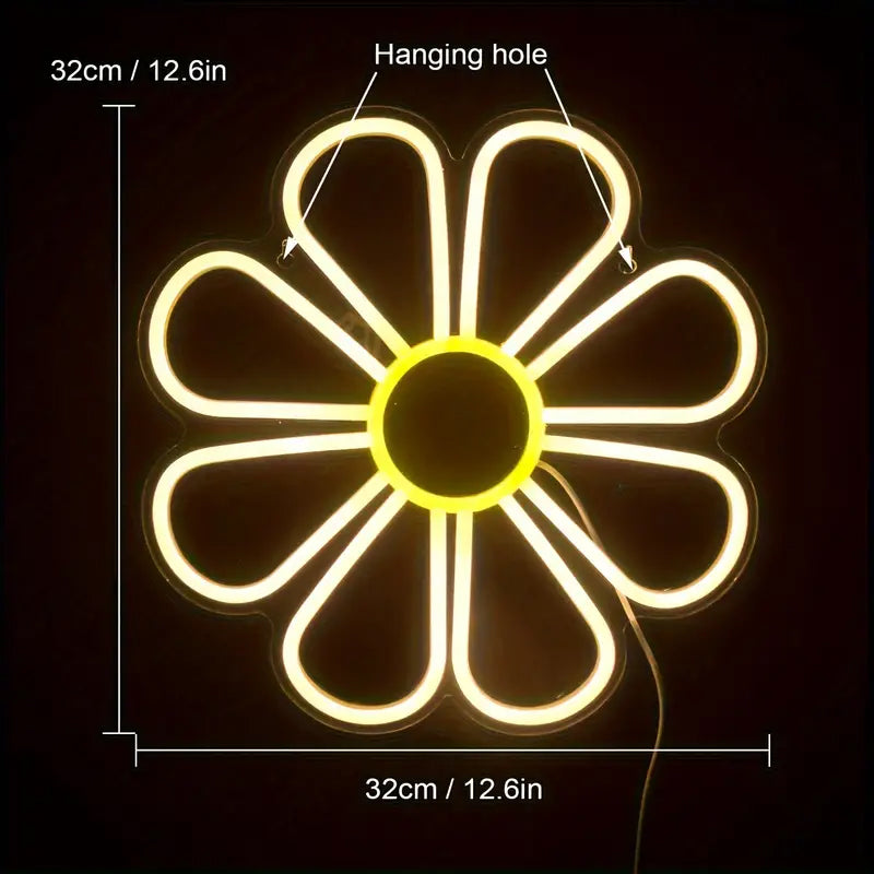 Flower LED neon sign light with hanging holes.