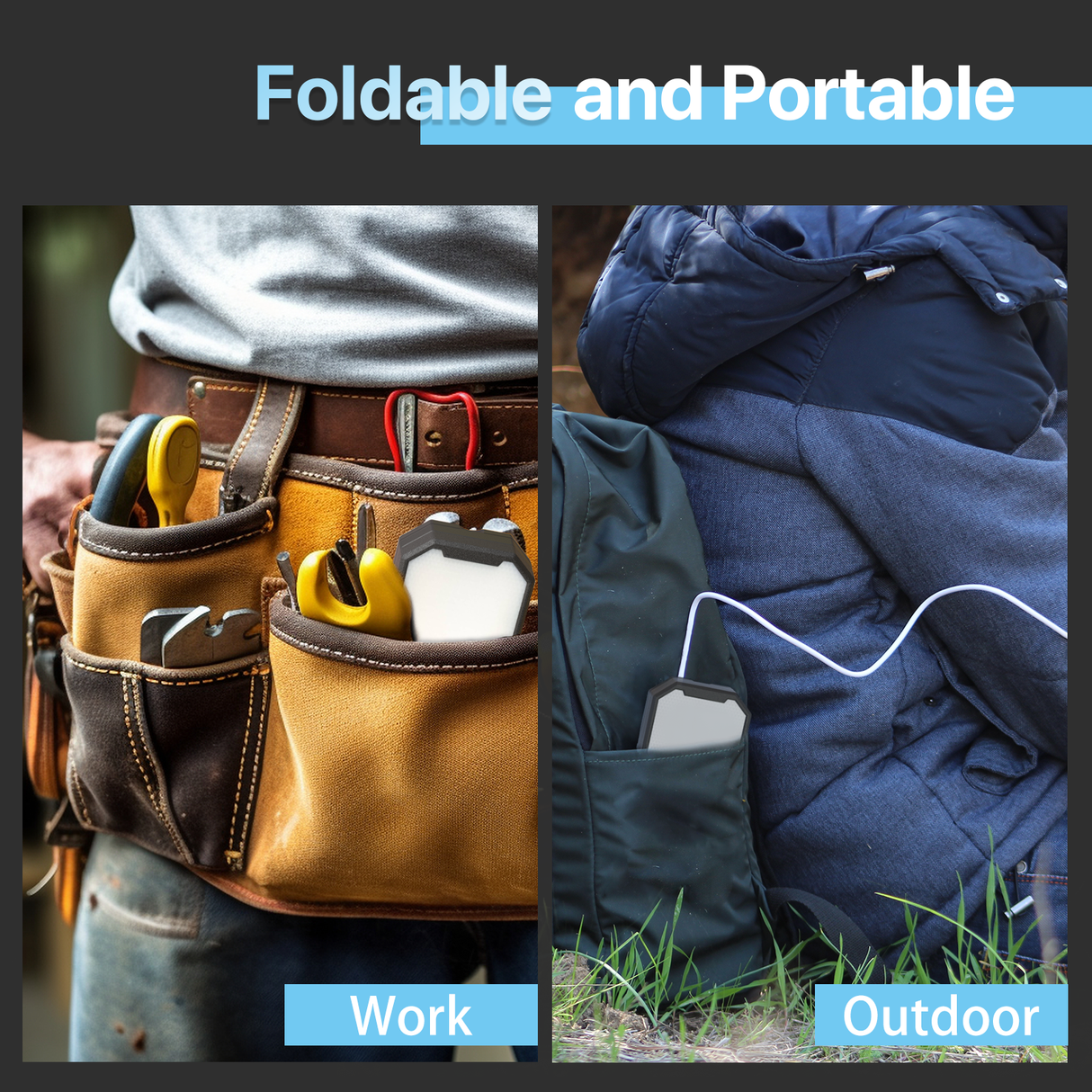 Foldable and portable rechargeable work light - Hyperlite