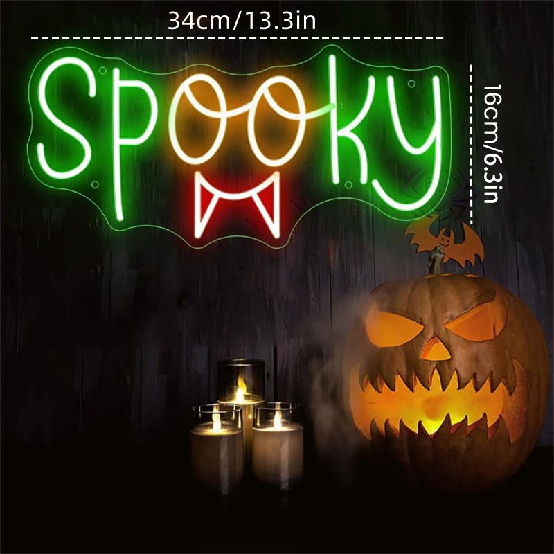 Halloween LED Neon Sign Spooky with Pumpkin and Candles