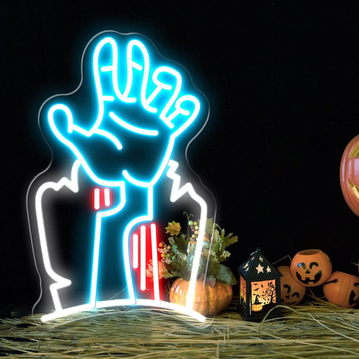 Neon Devil's Hand sign, Halloween decorations