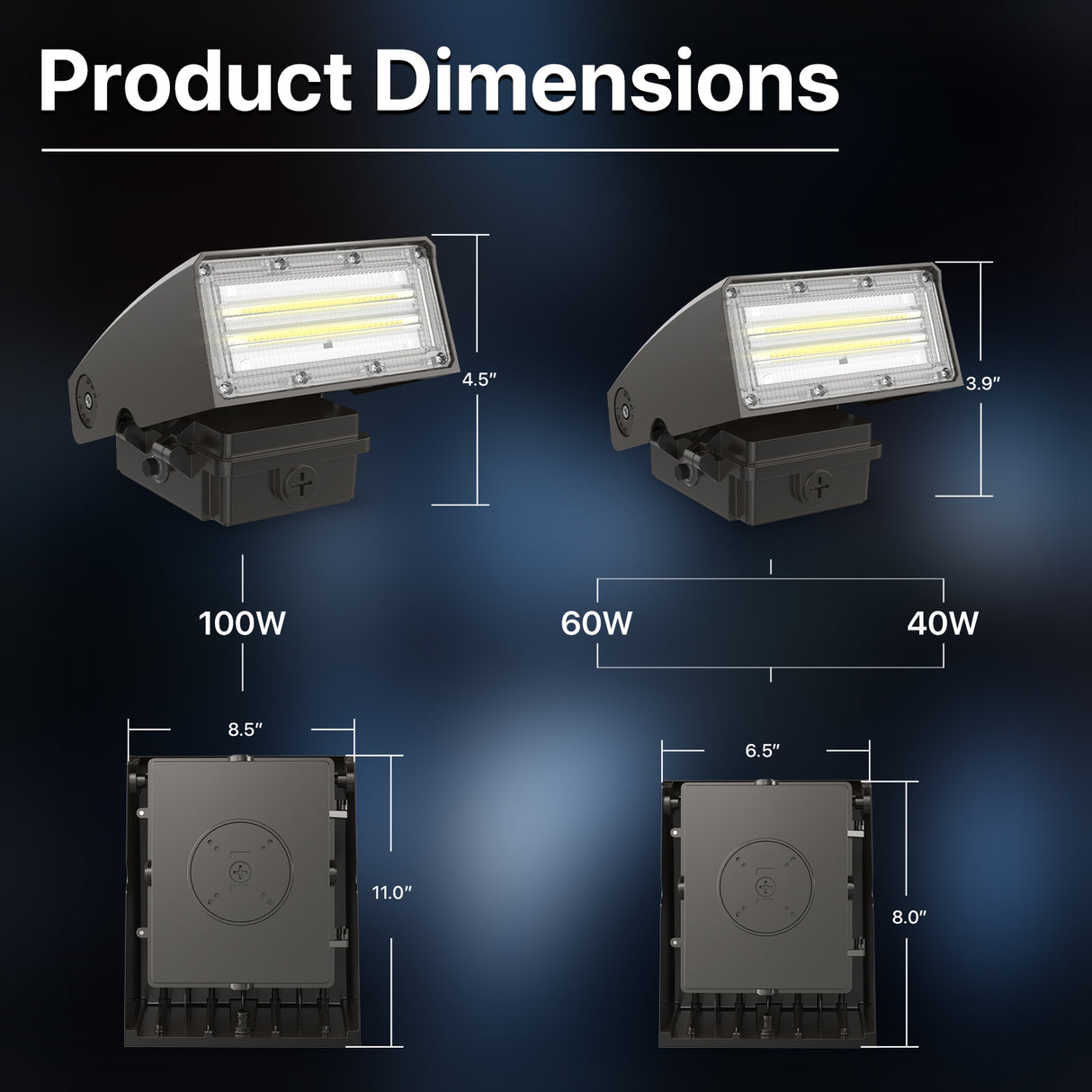 Hyperlite Wall E series wall pack light dimensions