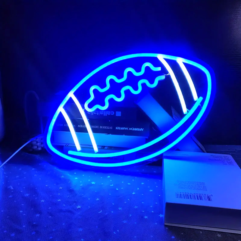 Blue neon football LED sign light for game room