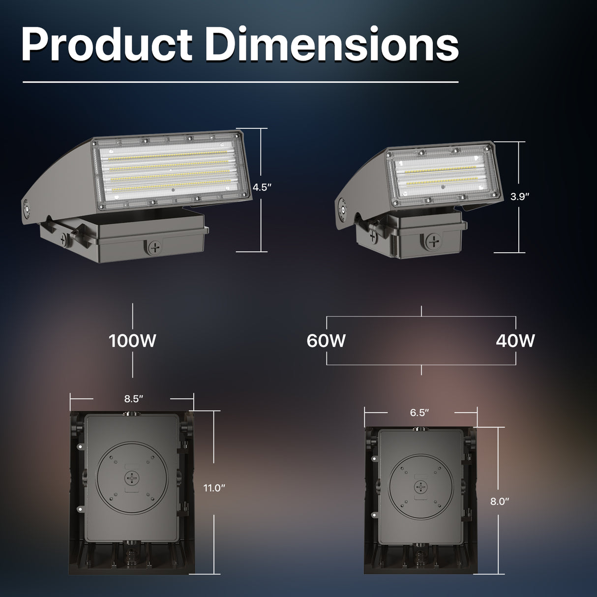 Hyperlite Wall E Series LED Wall Pack Light Dimensions