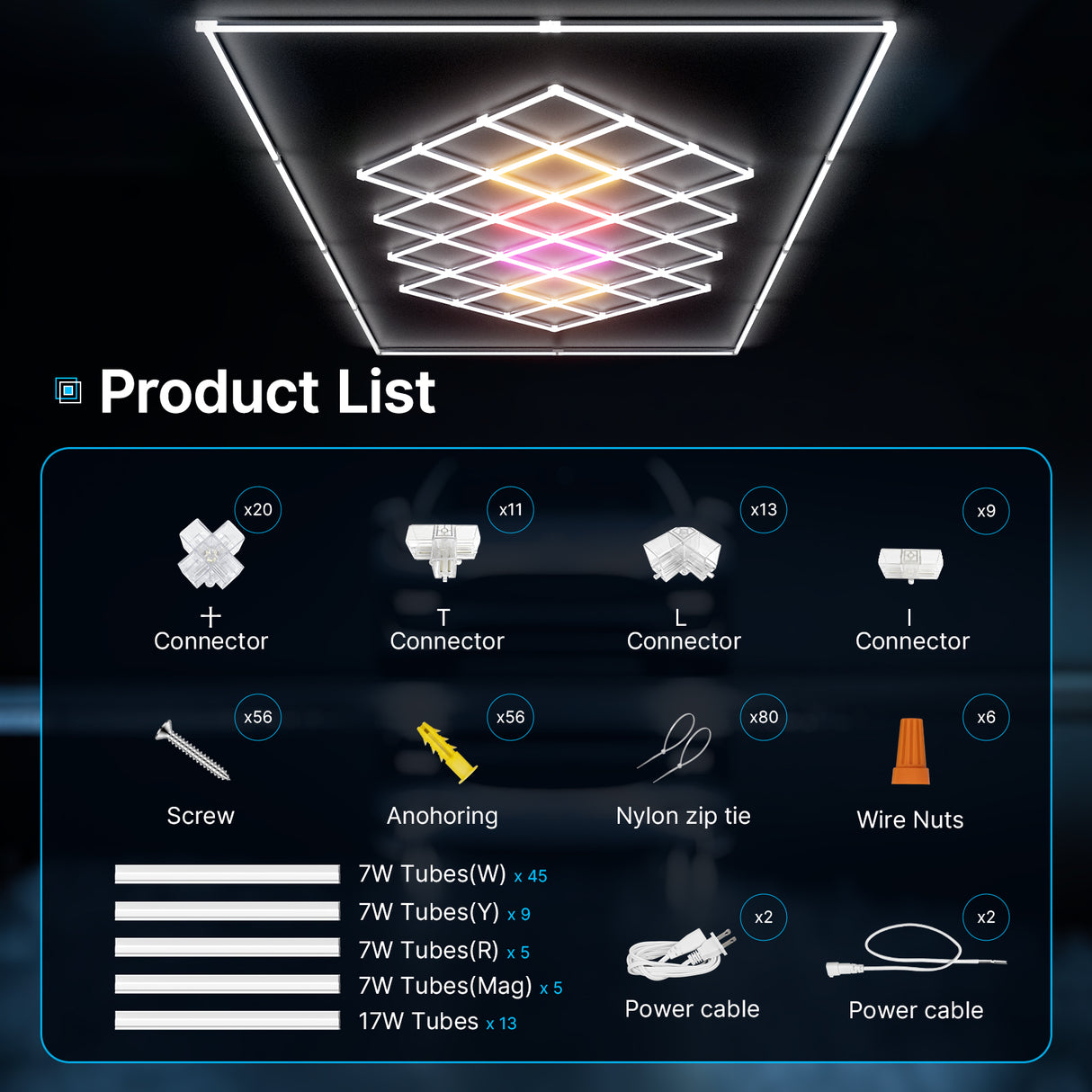 Garage LED hexagon light detail