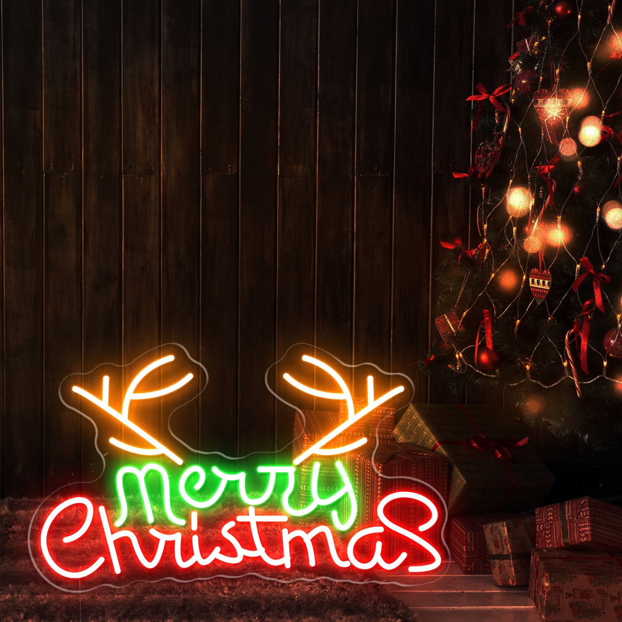 Merry Christmas reindeer antler neon sign