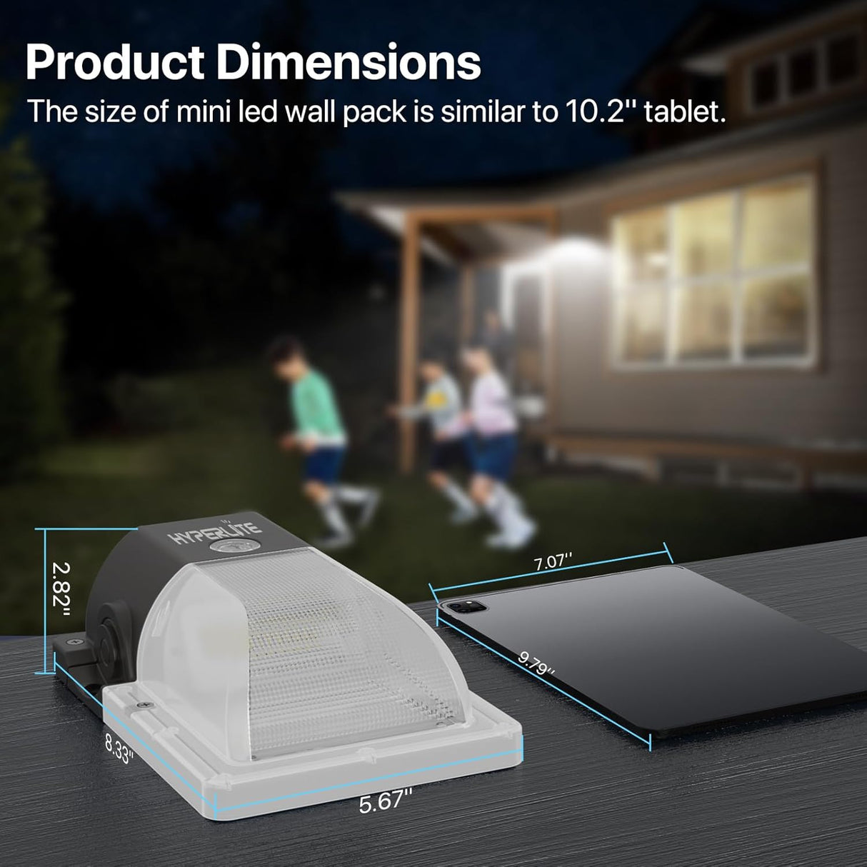 Hyperlite Mini Wall Pack Light Dimensions Compared to Tablet