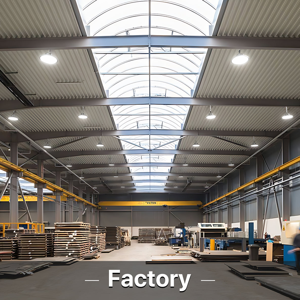 Factory illuminated by Hyperlite LED high bay lights.
