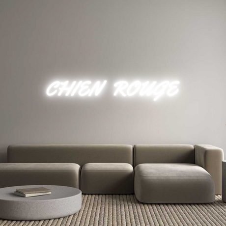 CHIEN ROUGE custom neon sign displayed in a modern living room