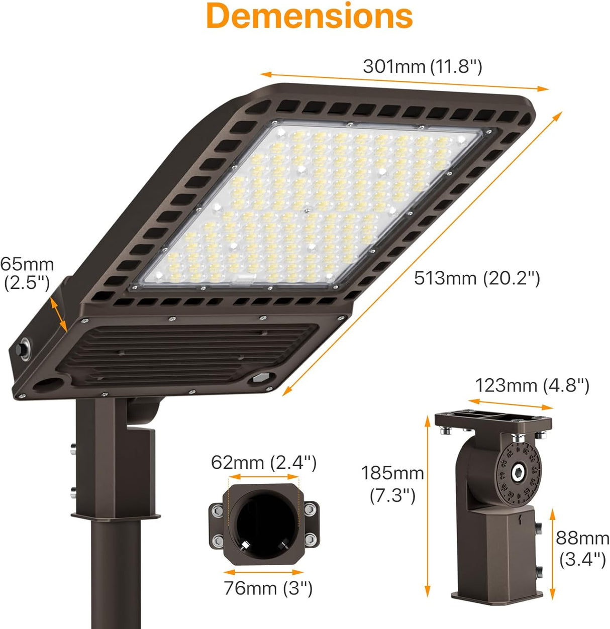 LED Parking Lot Lights - Demensions