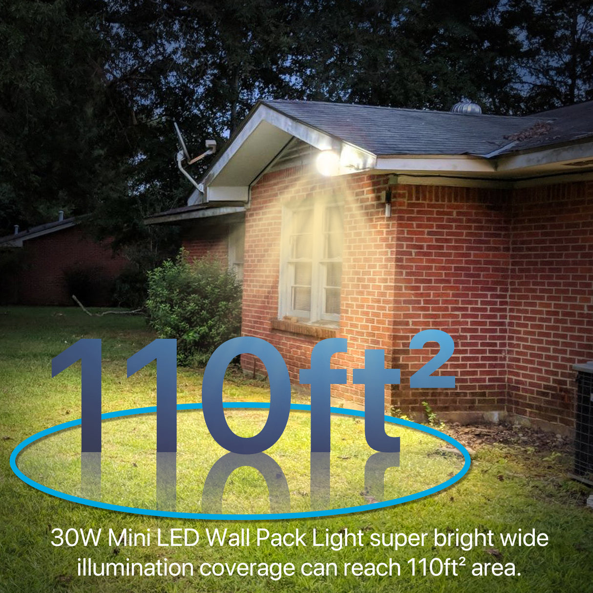 LED Wall Pack Light coverage of 110 sq ft.