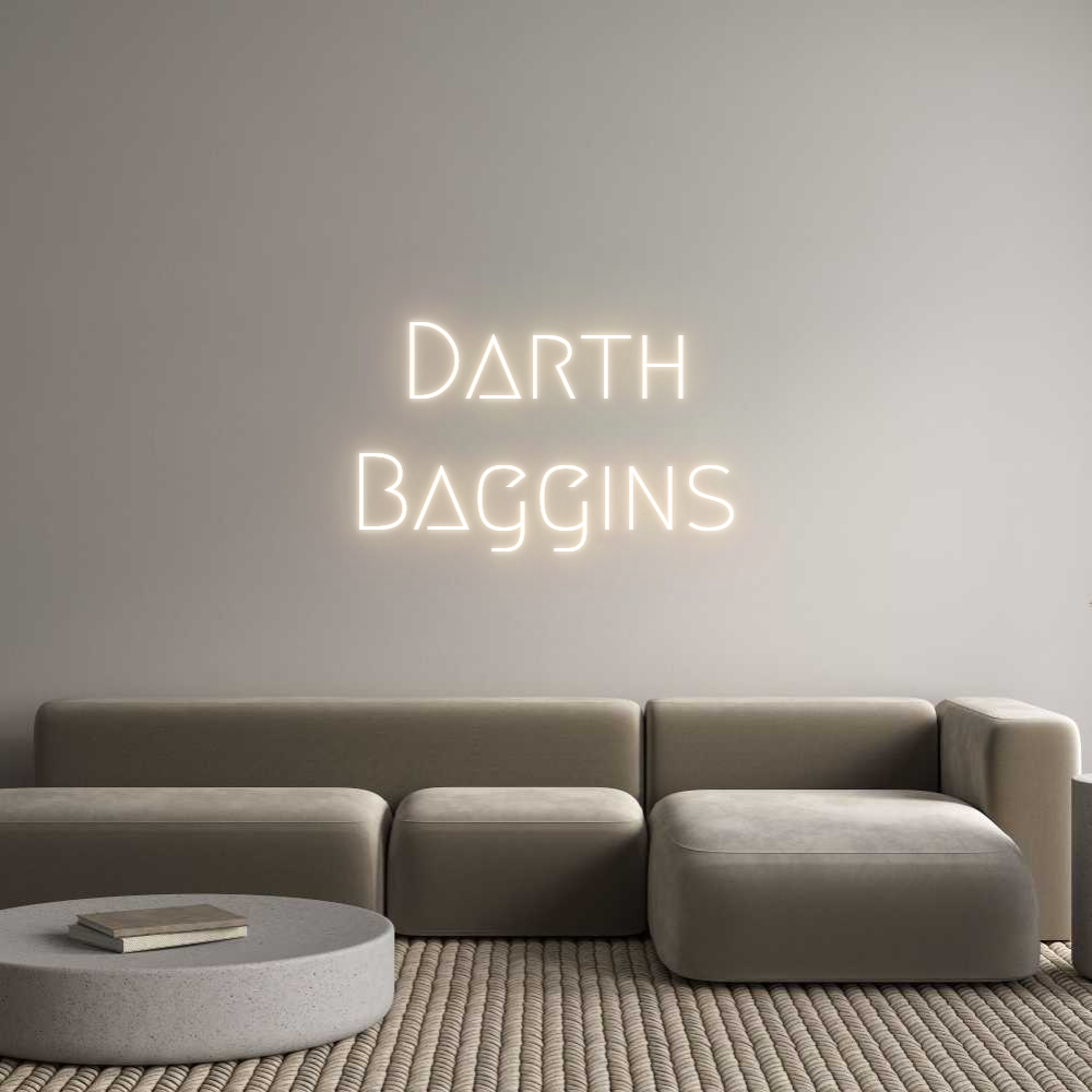 Custom neon sign, Darth Baggins in warm white