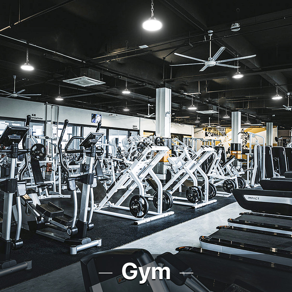 Gym interior illuminated by Hyperlite LED high bay lights