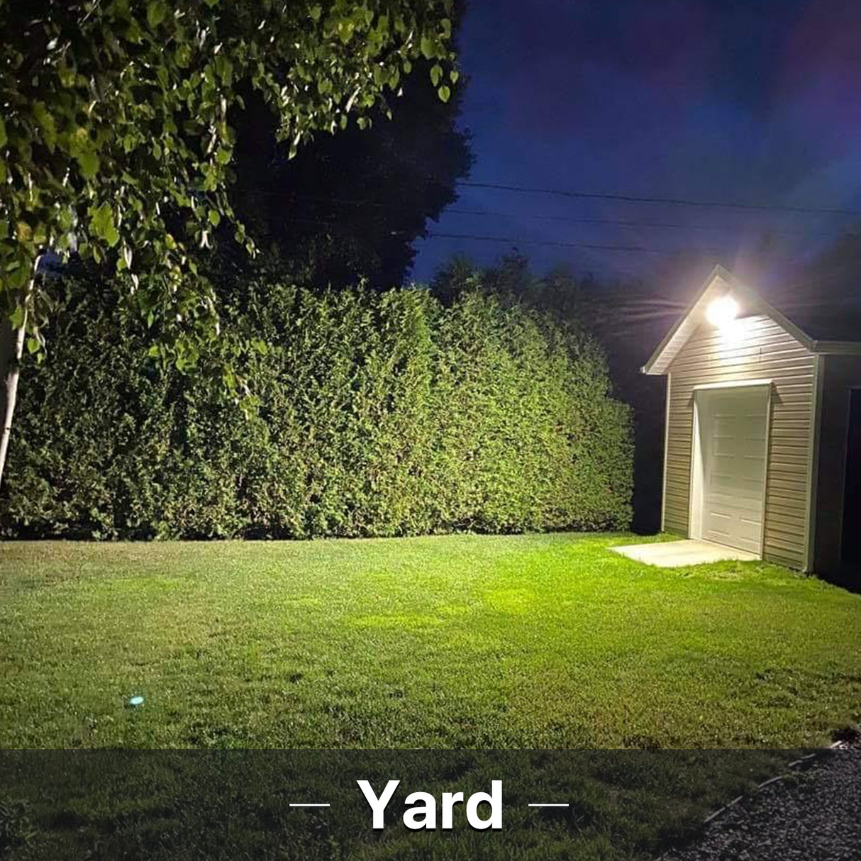 Yard illuminated by HYPERLITE wall pack light at night