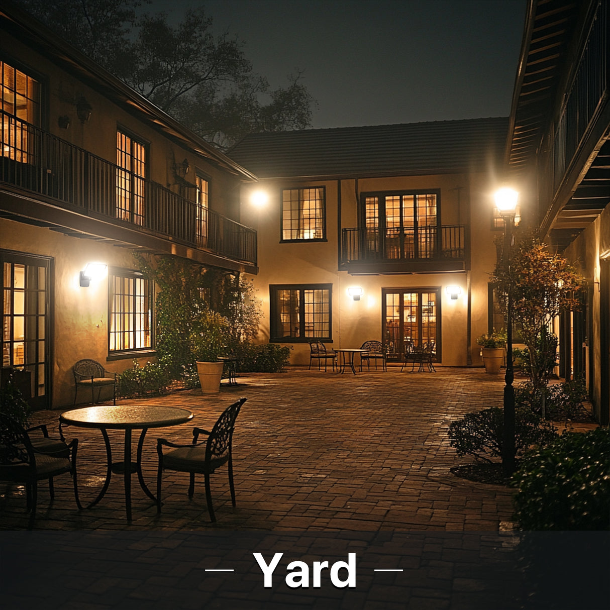 Yard illuminated with Hyperlite LED flood lights