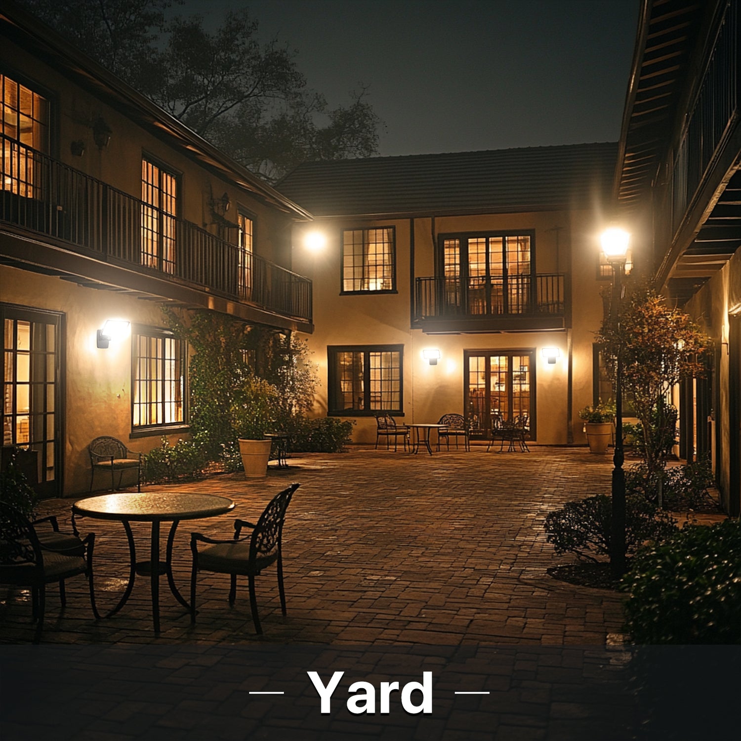 Yard illuminated with Hyperlite LED flood lights