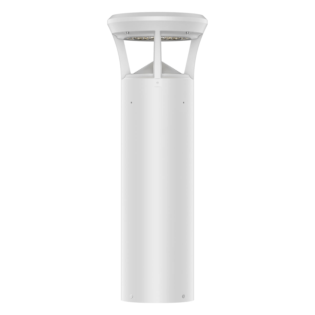 White finish LED bollard light with flat top for pathways, parks, and landscape lighting