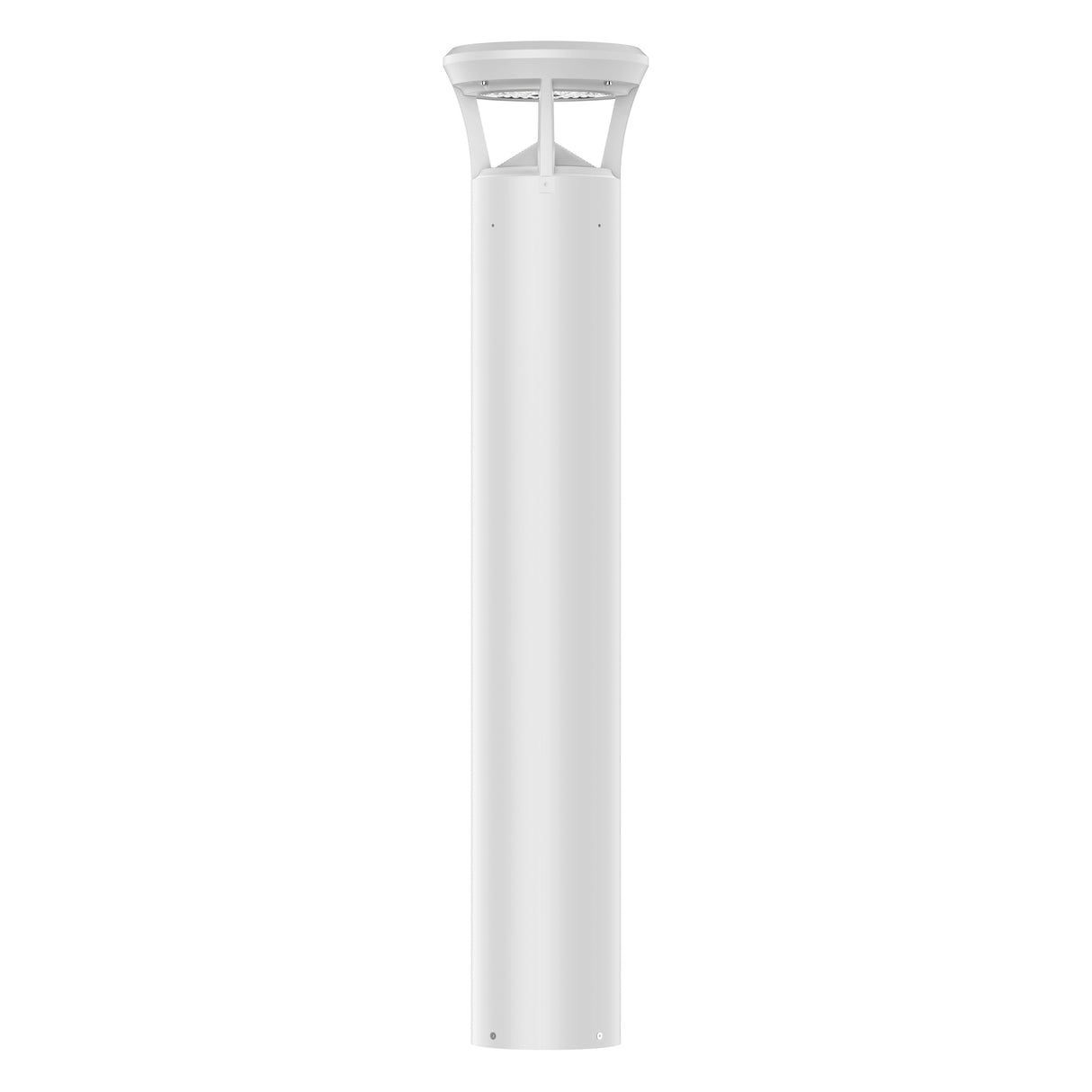White finish LED bollard light with flat top for pathways, parks, and landscape lighting
