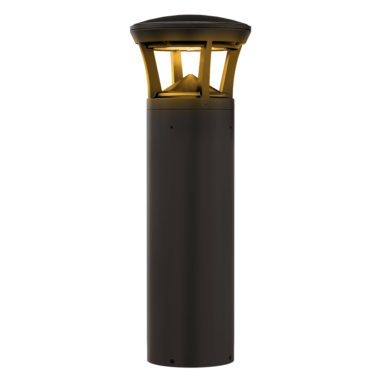 LED bollard light with crowned top and amber light for outdoor landscape lighting