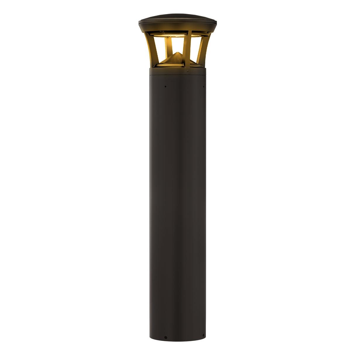 LED bollard light with crowned top and amber light for outdoor landscape lighting