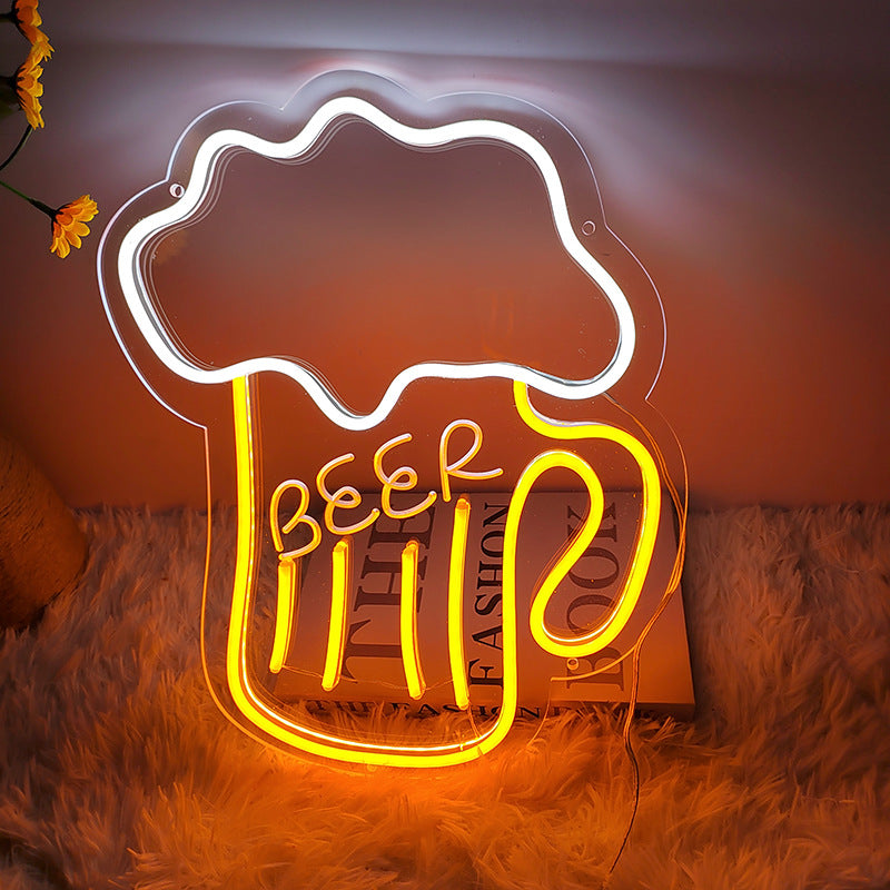 Yellow neon beer sign