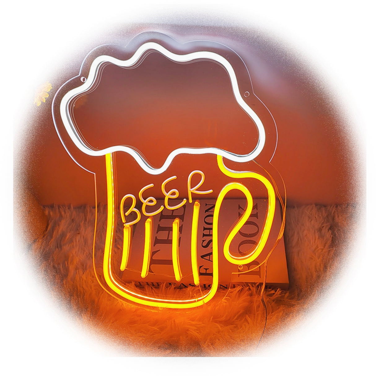 Yellow neon beer sign