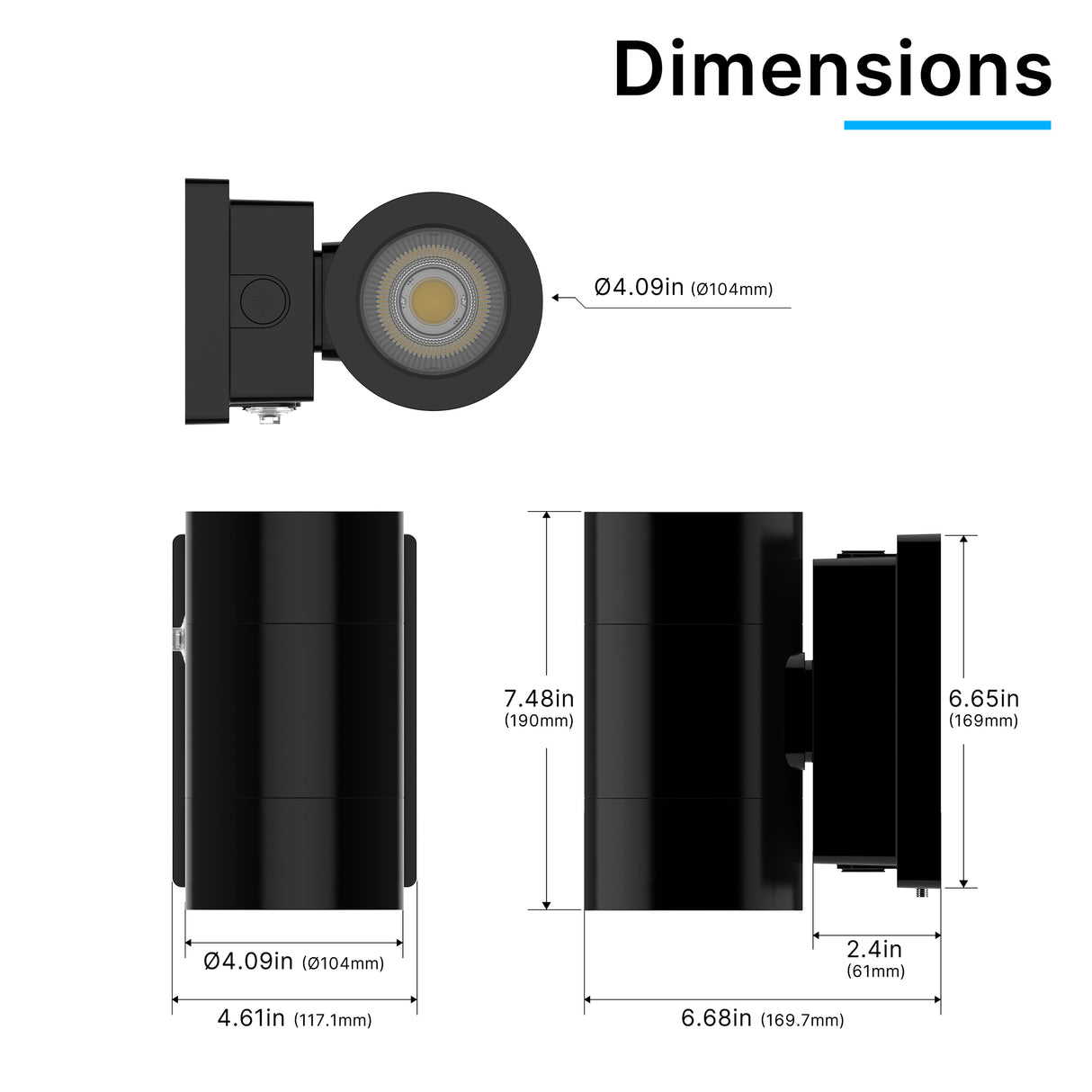 LED Wall Sconce Light - HPCL01 Series-36W dimensions showing fixture size and mounting specifications