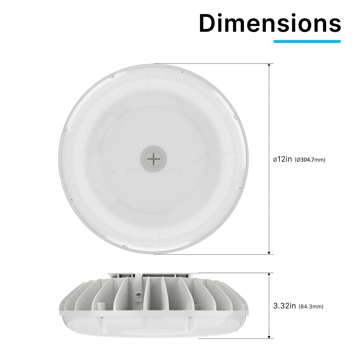 LED Canopy Light - HPCP02 Series dimensions showing fixture size and mounting details