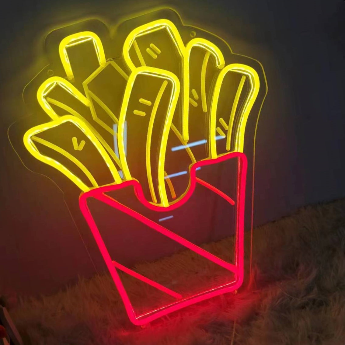 Neon french fries sign for restaurant decor